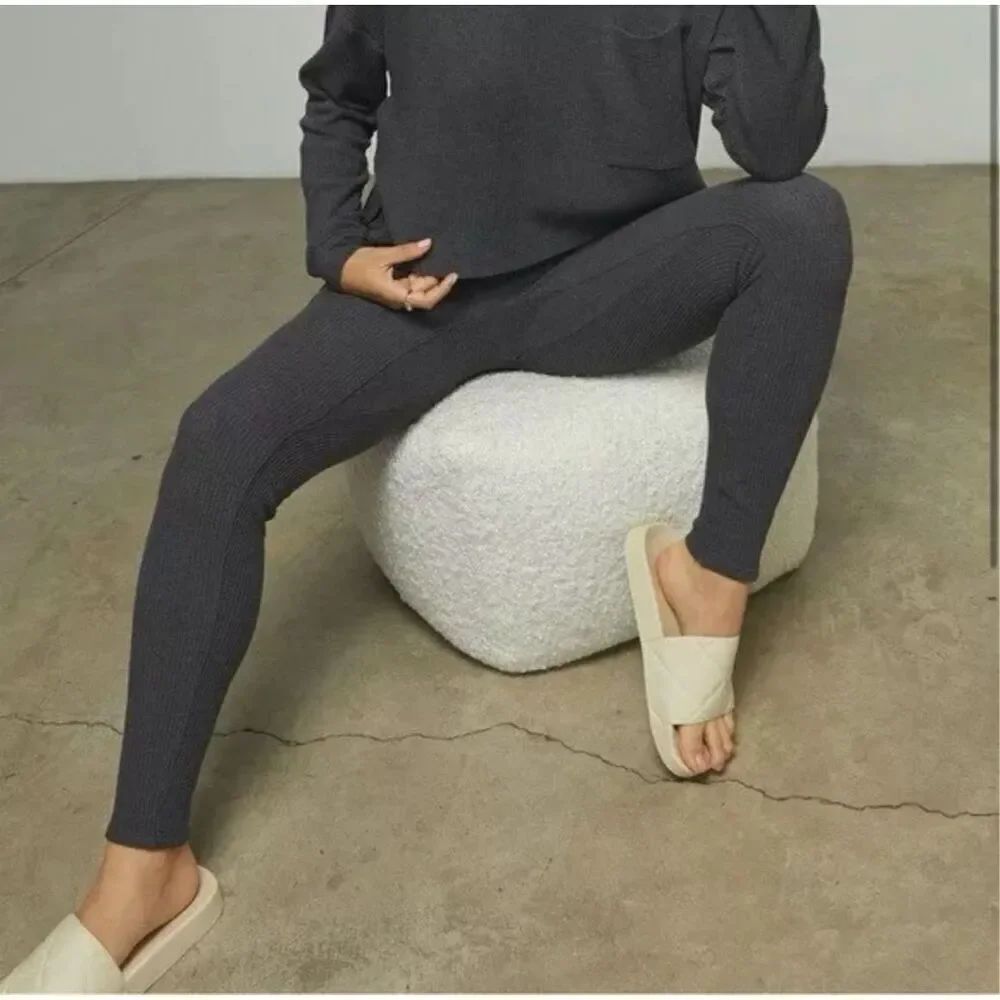 Lunya Restore Thermal High Rise Legging Gray Heather size S Pima cotton New